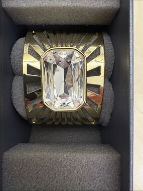Heidi Daus Gold Cuff Bracelet with Clear Crystal Centerpiece